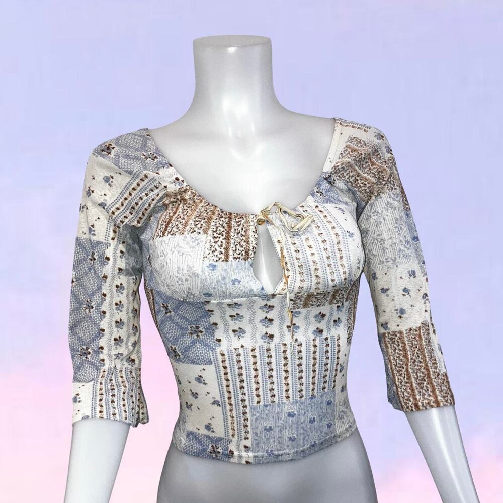 Vintage 90s y2k floral patchwork mesh BAY trading top